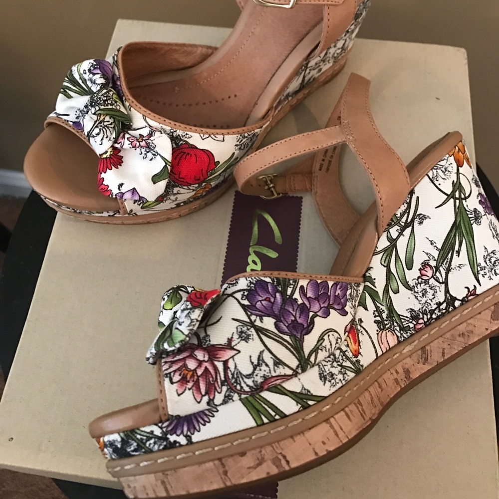 Clarks floral wedges